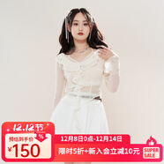 西町村屋（SETIROM）襯衫女秋新款純欲荷葉邊喇叭袖肌理感收腰小衫AC8111004 米白 均碼