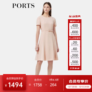 PORTS寶姿女裝春夏新品溫柔風(fēng)氣質(zhì)短袖圓領(lǐng)中長(cháng)三醋酸連衣裙 粉色 XS (2)