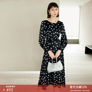 顏域時(shí)尚波點(diǎn)顯瘦連衣裙女裝早秋2024新款優(yōu)雅長(cháng)袖圓領(lǐng)垂墜感裙子 黑白點(diǎn) M/38