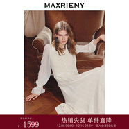 MAXRIENY復古法式連衣裙修身收腰25冬款針織裙奶油系復古少女穿搭 奶油色 M