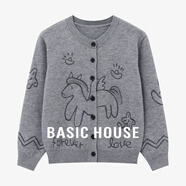 百家好（Basic House）百家好「馬上來(lái)財」綿羊毛兔毛毛衣童趣提花刺繡寬松圓領(lǐng)針織開(kāi)衫 灰色 M