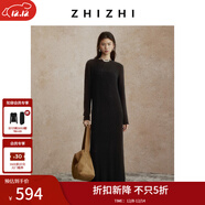致知ZHIZHI 玉燭新羊毛圈圈紗連衣裙女24秋新寬松直身松弛 黛黑色 XS