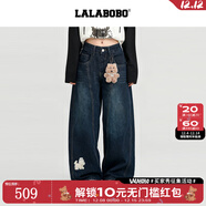 LALABOBO【商場(chǎng)同款】LALABOBO彎刀牛仔褲25年秋新款潮原創(chuàng  )寬松松弛感褲子 深藍 25