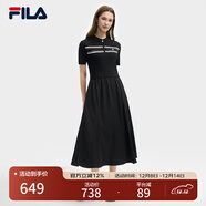 FILA 斐樂(lè )官方女裝連衣裙2025夏新款時(shí)尚休閑簡(jiǎn)約修身短袖連身裙子 正黑色-BK M 165/84A/M