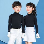 TTYGJ夏季高爾夫服裝 兒童冰絲防曬衣 男女童打底衫高領(lǐng)長(cháng)袖運動(dòng)球衣服 黑色 M