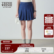 Teenie Weenie小熊女裝簡(jiǎn)約夏季牛仔百褶短裙A字裙時(shí)尚裙學(xué)院風(fēng)休閑 深藍色 XS