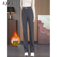 K.GET灰色高腰百搭女神褲2026春秋新款洋派垂感舒適顯瘦直筒修身微喇叭 灰色-加絨 加厚 5XL -33 建議155-165