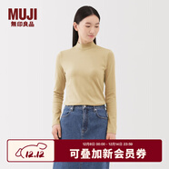 無(wú)印良品（MUJI）女式 起毛羅紋編織半高領(lǐng)長(cháng)袖T恤上衣打底衫女款內搭春秋女裝條紋 淺黃色 M （160/84A）