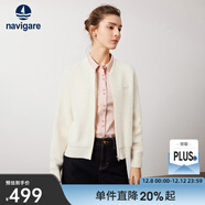 Navigare意大利小帆船女裝短外套秋冬季圈圈純羊毛夾克寬松小個(gè)子休閑女裝 科技白 S