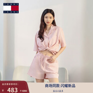 TOMMY JEANS25新款春夏女裝棉麻混紡復古甜美荷葉邊抽繩休閑短褲