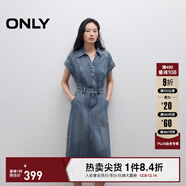 ONLY2025秋季新款舒適帥氣小飛袖中長(cháng)款牛仔裙連衣裙女|125142039 J34 390洗水牛仔藍 M