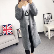 A020 韓國中長(cháng)款針織衫女2025秋裝寬松加厚毛衣開(kāi)衫外套女 卡其色 均碼