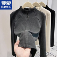 羅蒙半高領(lǐng)德絨打底衫女春秋冬2025新款拉鏈開(kāi)衫外套修身顯瘦百搭衛衣 【深灰色】 德絨 有彈性 S 建議95斤以下
