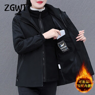 ZGWT輕奢高檔品牌三合一沖鋒衣外套女秋冬季加絨加厚可拆卸搖粒絨衣服 6652黑色（加絨三合一） M 【建議75-85斤】