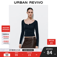 UR2025冬季新款女裝簡(jiǎn)約松弛感亨利領(lǐng)短款修身T恤UYB450013 墨藍 S