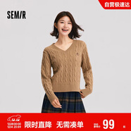 森馬（Semir）森柔毛衫|毛衣女刺繡V領(lǐng)顯瘦寬松2024絞花上衣復古風(fēng)109724107014