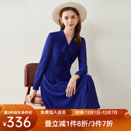 經(jīng)典故事（JANE STORY）法式系帶領(lǐng)襯衫連衣裙女秋季2024新款修身知性氣質(zhì)正式場(chǎng)合雪紡裙 寶藍色 L