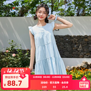 三福無(wú)袖連衣裙2025夏飛飛袖甜美寬松公主裙A字裙子娃娃裙女裝499690 粉藍色 S