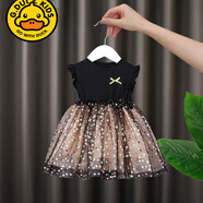 G.duck女寶寶連衣裙春夏裝兒童韓版女童純棉蓬蓬裙子超仙洋氣網(wǎng)紗公主裙 黑色短袖星星裙子 80