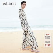 edition連衣裙女春新款復古宮廷風(fēng)喇叭袖菱格壓褶氣質(zhì)長(cháng)裙 杏底黑花色K04 S (160)