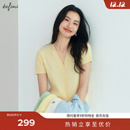 伊芙麗（eifini）蔣欣代言【夏季薄款全新升級】高智麻花毛衣短袖針織衫女 黃色 短袖V領(lǐng)現貨 S 80-105斤