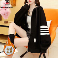 AEMAPE新款外套女2026春秋冬季時(shí)尚韓版顯瘦衛衣女韓版寬松上衣百搭 黑色_加厚  加絨 2XL _建議140-160斤