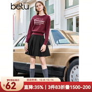 百圖betu女裝秋新款毛針織衫美式學(xué)院風(fēng)字母提花針織毛衣2309T27 酒紅 L