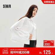 森馬（Semir）外套女秋短款蕾絲寬松蝙蝠袖棉麻立領(lǐng)2025小清新夾克10A525108002