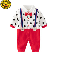 G.duck秋季新款嬰兒衣服3-12個(gè)月男女寶寶假兩件哈衣嬰幼兒背帶式哈衣潮 黑點(diǎn)彩帶熊M 59cm