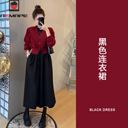 AEMAPE安可拉紅連衣裙女2025春秋冬裝一整套穿搭本命年紅色上衣女裝裙子 MX-A246_黑色連衣裙 XL 建議120-140斤