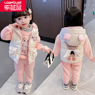 【三件套】樂(lè )芭鼠童裝女童套裝冬裝加絨加厚兒童衛衣套裝秋冬季嬰幼兒女寶寶衣服1-8歲加厚外穿小童服裝 粉色（白馬甲+粉衛衣+粉褲子） 110碼建議3-4歲(身高100-110cm)