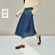 茵曼（INMAN）茵曼100棉松緊腰七分牛仔闊腿裙褲2026春女裝新款a字褲子 牛仔藍 28