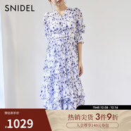 SNIDEL2025春夏優(yōu)雅花苞袖木耳邊蛋糕百褶連衣裙SWFO251122 深藍色 M (1)