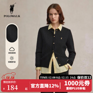 POLOWALK麻花針織開(kāi)衫女春秋季新款保羅女裝氣質(zhì)休閑絞花毛衣外套長(cháng)袖線(xiàn)衣 黑色【新款】 XL (170)