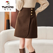 啄木鳥(niǎo)（TUCANO）毛呢半身裙女2025秋冬美拉德大碼高腰修身包臀裙時(shí)尚氣質(zhì)A字短裙 咖啡色 L 105-120斤