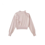 WZFS24005早春日系新品清新甜美單露肩蝙蝠袖刺繡針織衫毛衣上衣 粉色 均碼