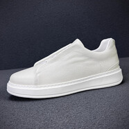 西瑞（SERENE）輕奢高檔品牌男鞋高端頭層牛皮小白鞋軟底舒適休閑板鞋一腳蹬皮鞋 白色 38 【等于運動(dòng)鞋39碼】