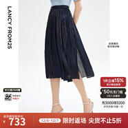 朗姿【Basic衣櫥】法式百褶半身裙復古女士裙子夏新款百褶裙 暮色藏藍色 XL