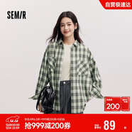 森馬（Semir）長(cháng)袖襯衫女春季中長(cháng)款oversize翻領(lǐng)落肩格紋女生襯衣101125105007