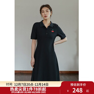 獨束【長(cháng)短可選】大碼女裝POLO領(lǐng)連衣裙夏新款微胖mm遮肉顯瘦 黑色-長(cháng)款 M