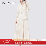 MeetMetro瑪依爾西裝連衣裙女2025秋季新款質(zhì)感職業(yè)通勤百褶裙 淺杏【現貨閃電發(fā)】 L