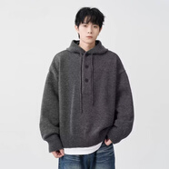 SMVP鹿毛絨廢土風(fēng)連帽毛衣男士冬季日系大碼復古慵懶軟糯針織衫外套 G1灰色 2XL 【145-160斤】