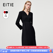 愛(ài)特愛(ài)（EITIE）v領(lǐng)通勤收腰百褶純色連衣裙顯瘦秋季新款氣質(zhì)百搭A字裙6707420 黑20 S 155