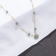 天然水晶項鏈草莓晶青玉白玉平安扣項鏈保色電鍍拼接項鏈 青玉平安扣保色珠鏈項鏈