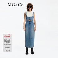 MO&Co.連衣裙兩件套棉質(zhì)可拆卸胸衣高腰直筒牛仔裙吊帶背帶裙摩安珂 牛仔藍色 M 165