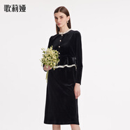 歌莉婭（GOELIA）絲絨連衣裙2025春裝新款洋氣歐若風氣質(zhì)裙子小黑裙1BNR4K360 00B黑色 XL