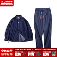 馬登工裝  仿天絲丹寧牛仔褲寬松垂感美式休閑長(cháng)褲微彈直筒褲子男秋季 襯衫+牛仔褲組合裝 2XL