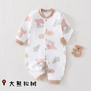 班得嬰兒連體衣純棉a類(lèi)夏季薄款新生兒衣服寶寶哈衣爬爬服嬰童裝 大熊松樹(shù)【純棉+無(wú)骨】閉襠 90cm （建議1-2歲體重20-26斤）