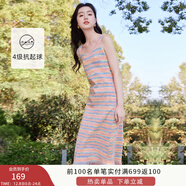 香影（xiangying）彩虹條紋背心連衣裙女2025秋季新款內搭過(guò)膝流蘇針織無(wú)袖裙子 粉紅 M