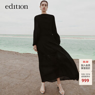 edition連衣裙女新款復古宮廷風(fēng)黑色壓褶氣質(zhì)長(cháng)裙禮服裙 黑色 M